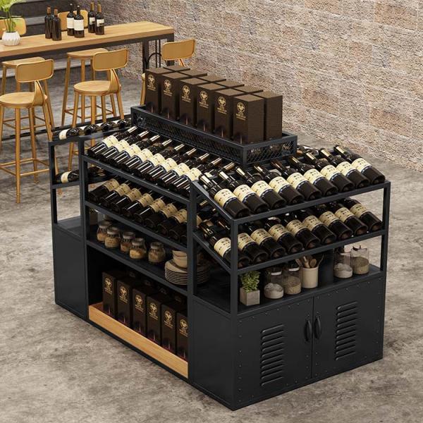Panel Wood Style Metal Wine Rack Cabinet for Elegant Display and Storage of Red Wines