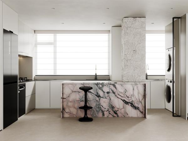 Modern Wood Grain Stone Surface Melamine Customized MDF Kitchen Cabinetry