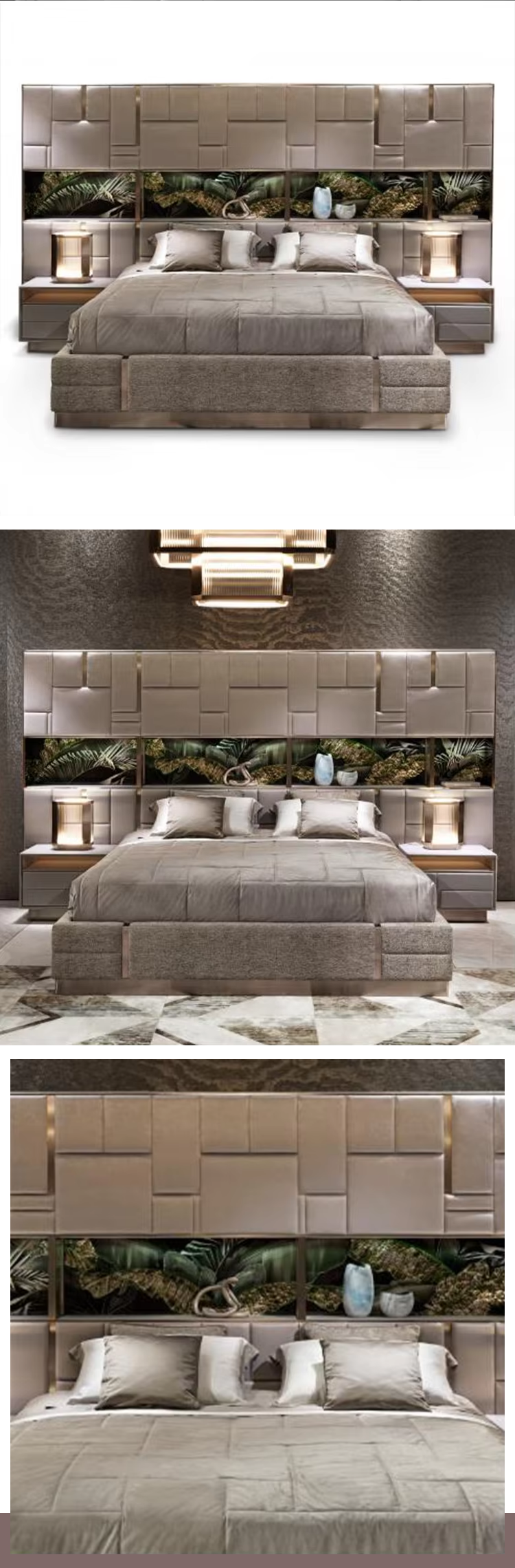 King Size Bed Frame Lux Leather Modern Double Bedroom King Size Bed Set Luxury