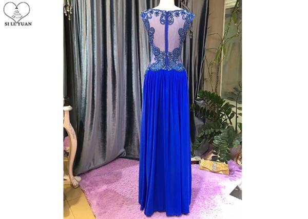 Red Blue A Line Ball Gown / Lace Perspective Chiffon Evening Dress Sleeveless