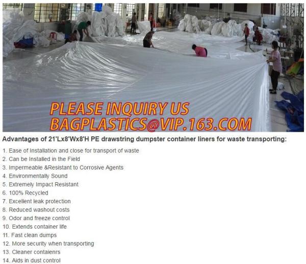 Waste Disposal Dumpster, Open Top Roll Off Drawstring Container Liners, Dumpster Liners, Facility Liners