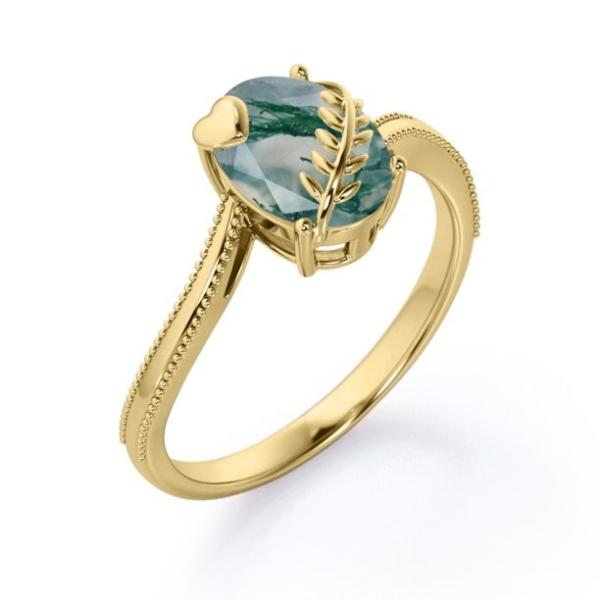 Natural Moss Agate Gemstone Genuine 925 Sterling Silver Ring for Women Kite Cut Women's Ring
