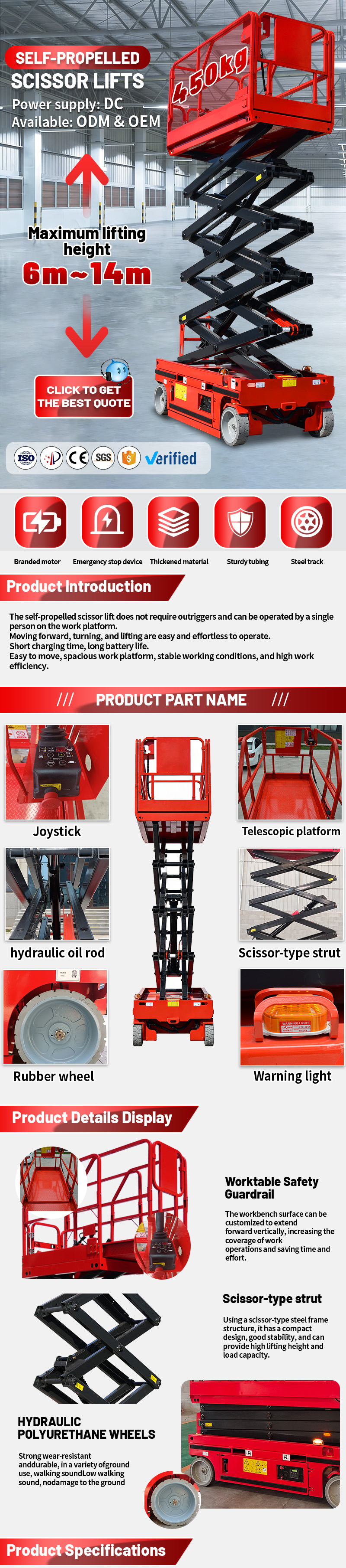 Premium 19ft Full Electric Scissor Lift Platform Self Propelled For Aerial Work