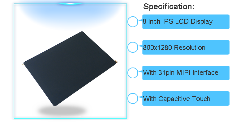 800x1280 WXGA Screen TFT LCD IPS Display MIPI Panel With Capacitive Touch 8 Inch