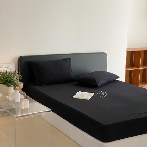 1.2m 4 feet King-Size Bedding Set in Solid Black Washed Cotton with Matching Curtains