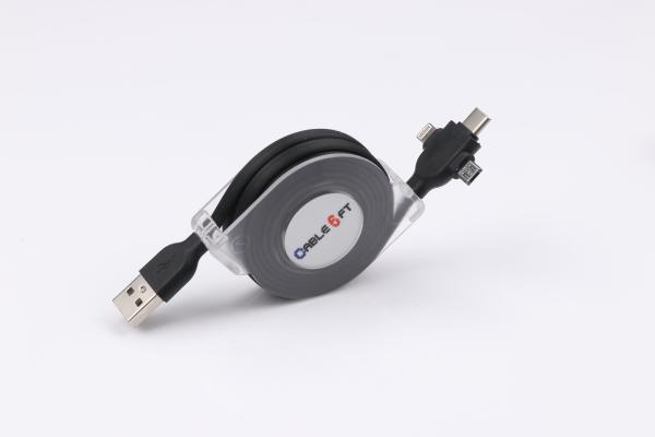 Solid Durable Retractable USB Data Extension Cable 3 In 1 TPE UV Material 5V 2.1A