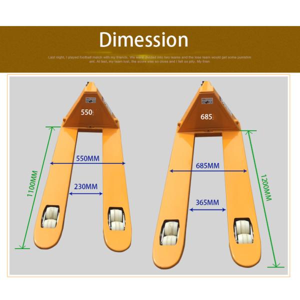 Yellow Color Hydraulic Pallet Truck / Manual Forklift Trolley For Warehouse