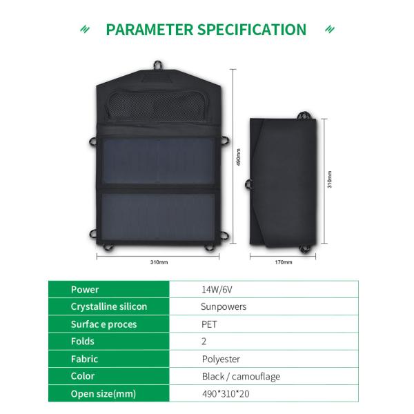 EU Warehouse A2 14W 6V Solar Energy System USB Low Power 3 Sockets Folding Portable Solar Panel For Camping
