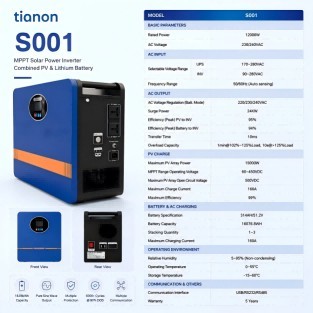 Solar Energy Storage System 10000W Pure Sine Wave Hybrid Inverter 51.2V 200AH MPPT Home Backup Power