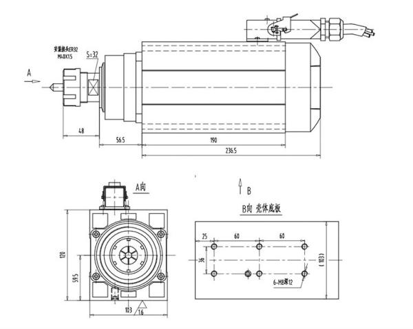 Dia 125mm 5.5 Kw Water Cooled CNC Router Spindle Motor ER25 ER32 for metal milling