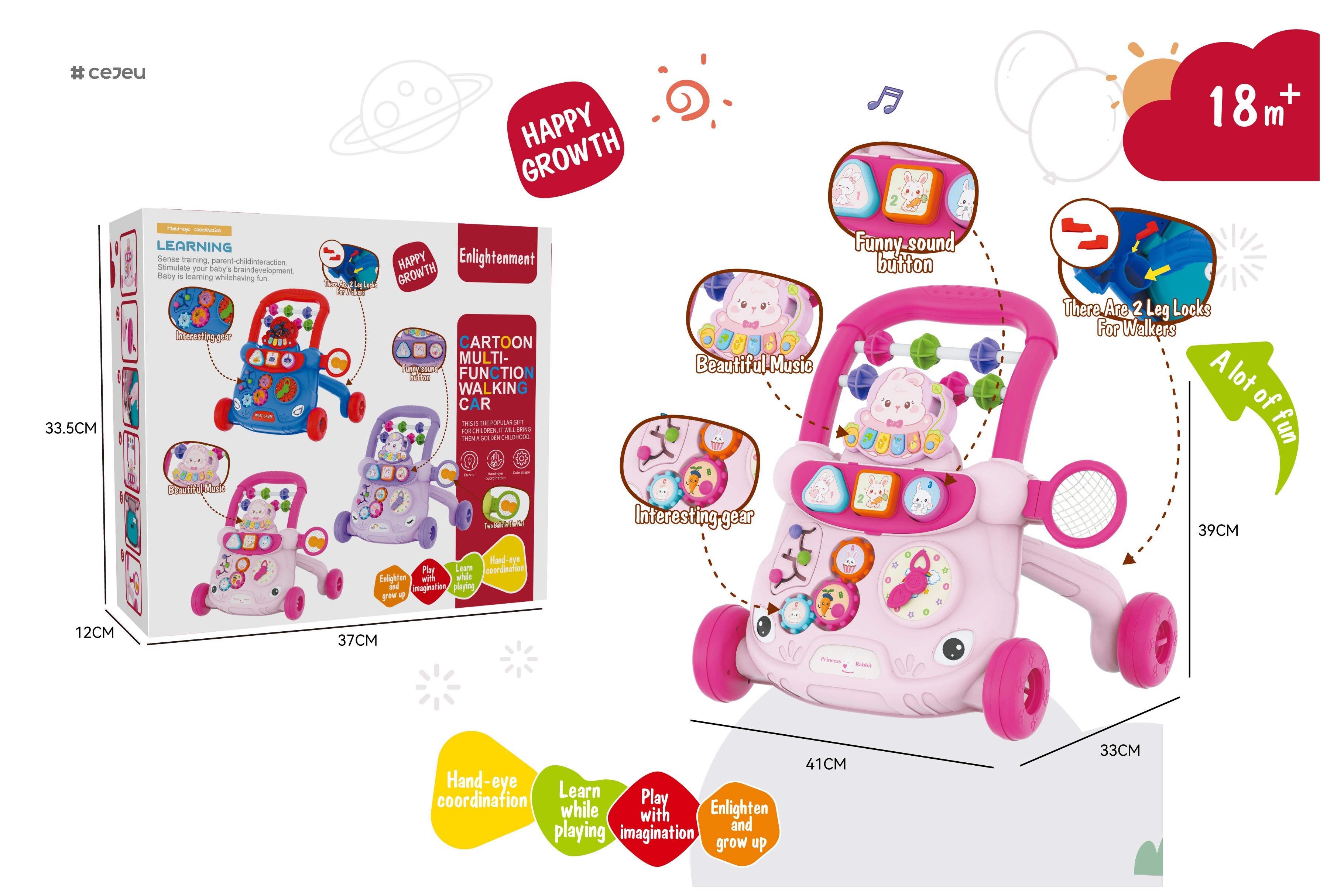 CJ-HW-368-118 New Style Toddler Plastic Baby Walker Stand-up Toys with Musical Cartoon Feature Activity Walkers
