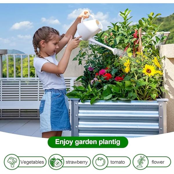 Balcony Galvanized Raised Garden Beds With Wheels 4*2*2.6Ft Galvanized Elevated Raised Bed