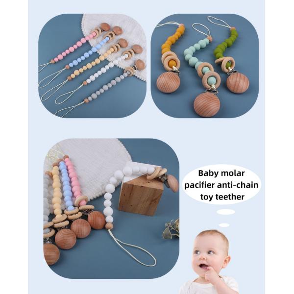 Toddlers Eco Friendly Silicone Pacifier Holder Beaded Pacifier Clip Heat Resistant