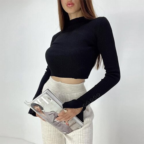 OEM maufactory Pure color street sweater farbic female slim turtlenecks long sleeve warm and base short casual wild top