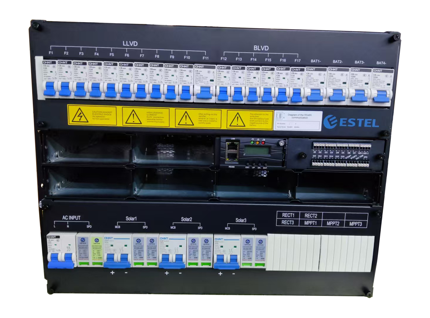 Intelligent DC Power Distribution Unit ET48150S5E38 for Telecom Base Station Solar Sites BLVD LLVD Breakers Remote Monitoring