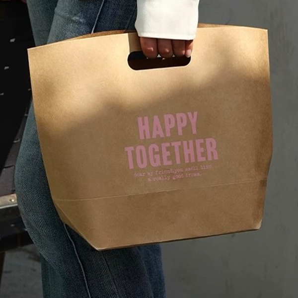 Kraft Paper Shopping Bags with Die Cut Handle for Bakery Takeout