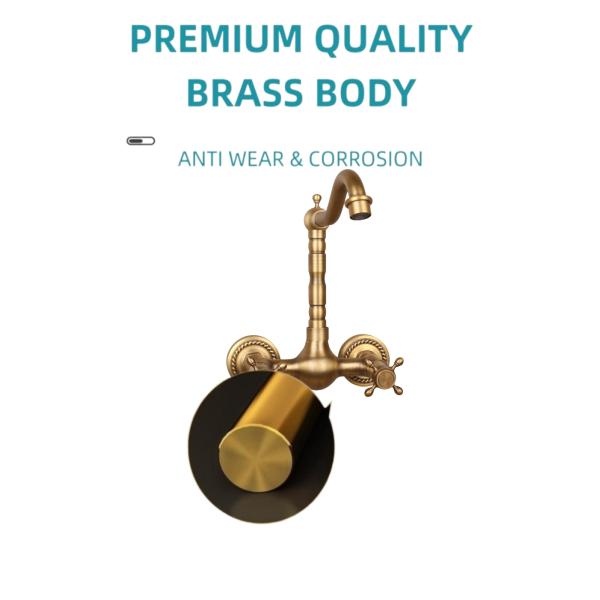 Double Switch Antique Copper Wall Mounted Bathtub Faucets Hot Cold Water