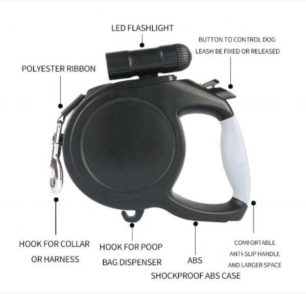 Multifunctional Led Flashlight Pet Retractable Leashes 8m Retractable Tape Dog Lead ODM