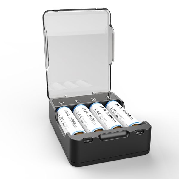 Lightweight AA Rechargeable Batteries Lithium Battery Pack With 1000 Cycle Life And Charging Stand