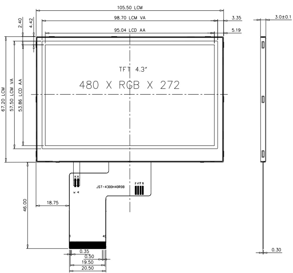 4.3 дюймовый IPS TFT LCD 480 * 272 пикселя 262K полноцветный дисплей ST7283 Дисплейный интерфейс