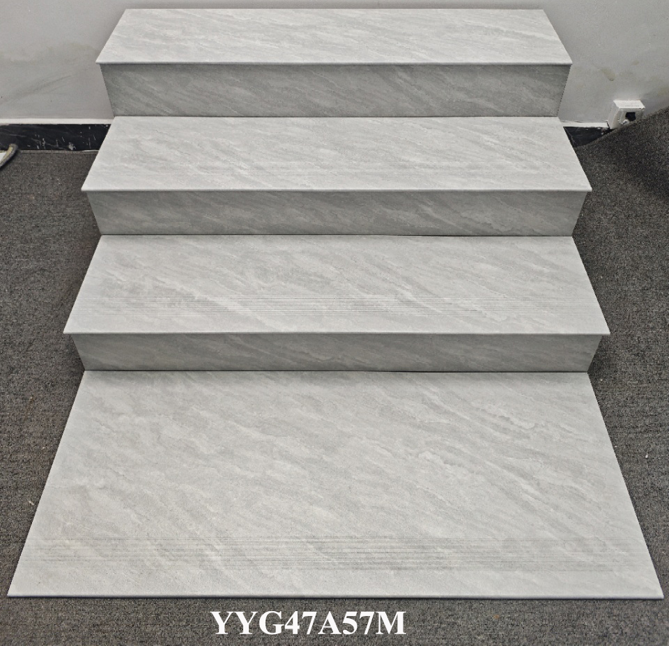 Eco-friendly Gray Carrara Waterproof 470x1200mm Matt Indoor Floor Ceramic Staircases Step and Riser For Hotel