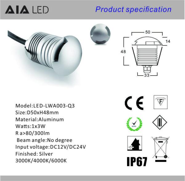 3W waterproof outdoor IP67 LED inground light buried light side light for commerical building