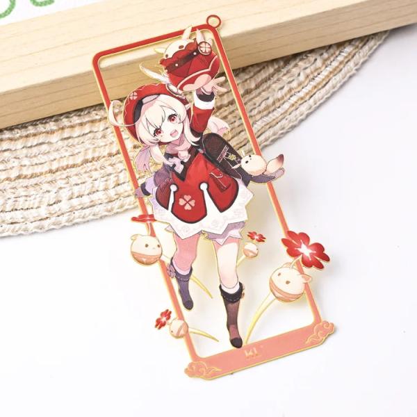 Conception d'impact personnalisée Kawaii Genshin Impression UV Plaqué en or Marque-page métallique