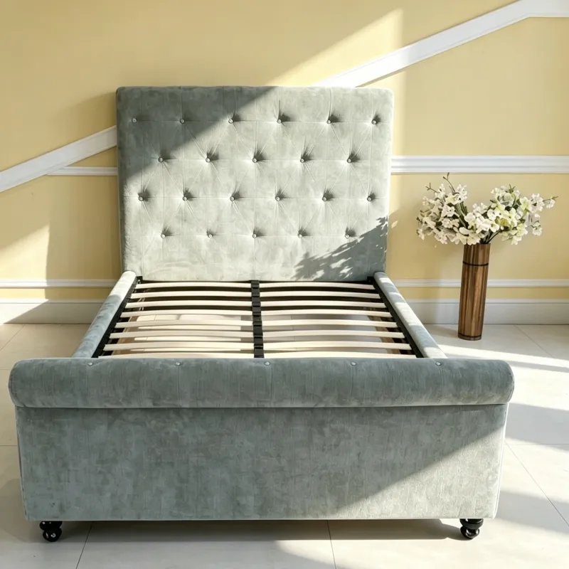 Diamond Tufted Upholstered Bed Frame Solid Support Bed Legs for Modern Bedroom Furniture