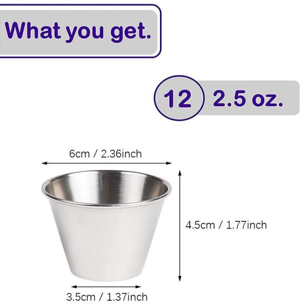 2.5oz Metal Sauce Cups Stainless Steel Dipping Sauce Cups Salad Dressing Container Condiment Containers Portion Cup