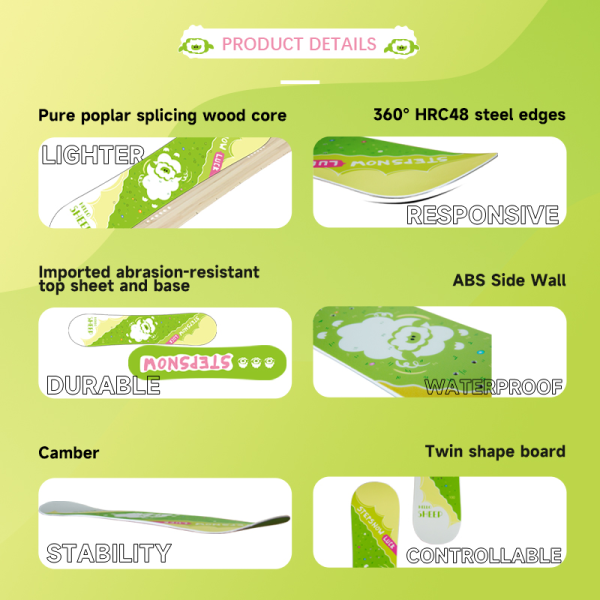 Camber Bend Type Kids Professional All Mountain Resort Custom Snowboard Design Sandwich Fiberglass Cross Country Ski