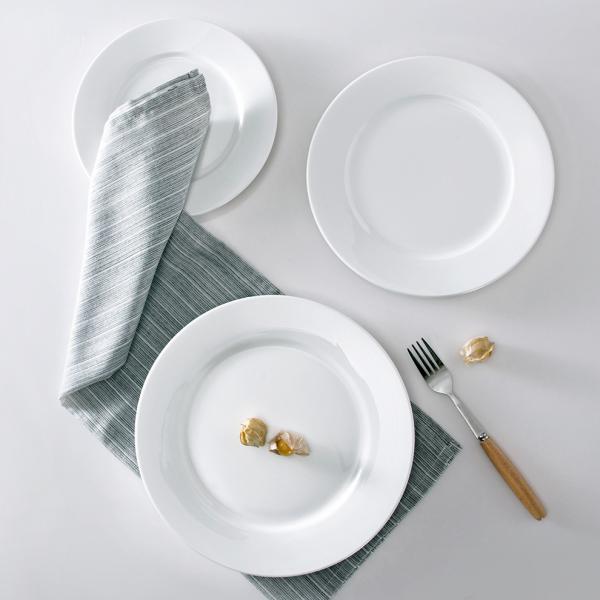 Stocked White Ceramic Dinner Plates for Restaurant Hotel Dinnerware Collection