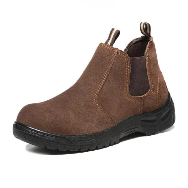 Steel Toe Electrical Safety Shoes Unisex Brown Leather Work Boots Slip Resistant