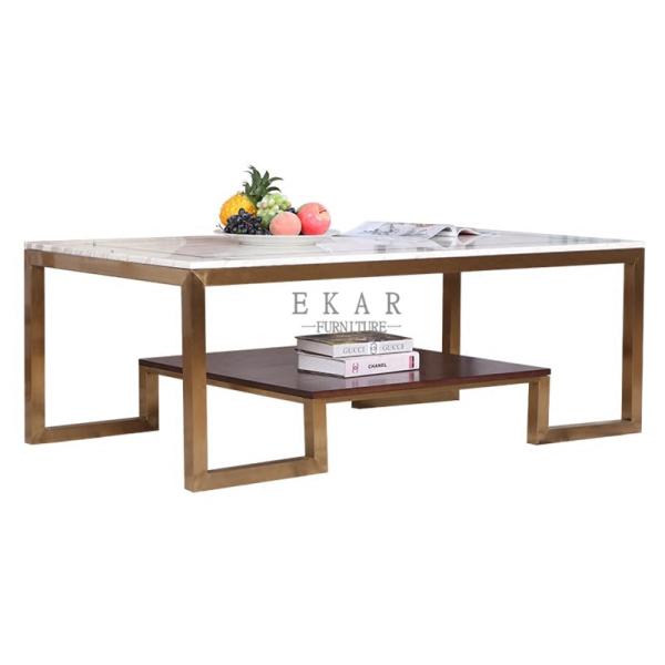 Simple stainless steel gold legs natural marble top coffee table