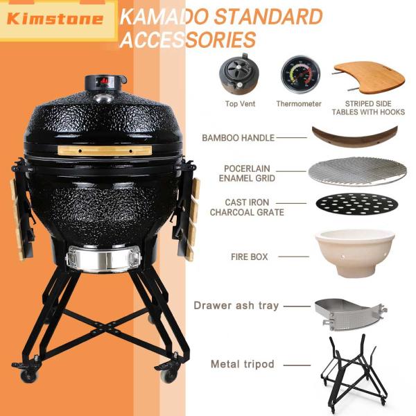 KIMSTONE New Design XL XXL 22 Inch Foam Glazing Matte Black Grey Charcoal Bbq Grill Kamado Smoker