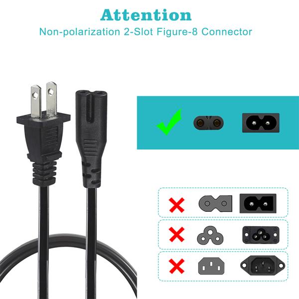 NEMA 1-15P to IEC C7 Power Cord -Flat Plug to Figure-8 Connector Cable for Laptop, DVD Player, Game Console, Small Appliances