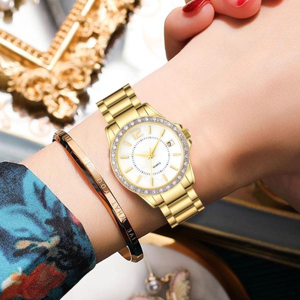 Mulheres de aço inoxidável elegantes de Diamond Quartz Watch Design For da caixa da liga