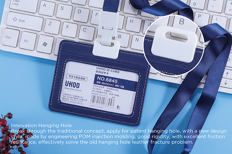 Custom Logo PU Leather Badge Holder – Dual Card Slot, POM Patent Hanger, Office & Bank