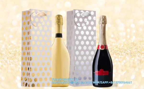 Champagne Wine Gift Bag Bulk With Tags, Polka Dots Single Bottle Holiday Gift Wrapping Wine Bags, New Year Birthday