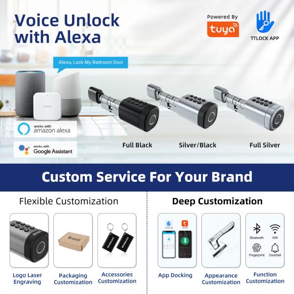 Adjustable Smart Cylinder Lock with 30~130mm Door Thickness and 1 Year Battery Life for Secure Home Office Access