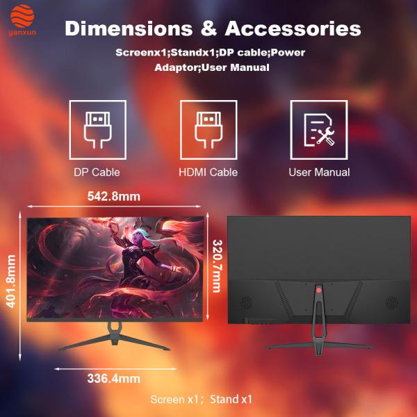 Resolución QHD UHD 23.8 pulgadas Monitor de juegos IPS Panel 180Hz 99% SRGB Negro Color 2560x1440P