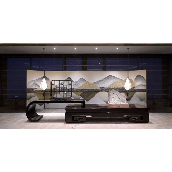 PREMIUM OEM/ODM CHINESE STYLE COMMERCIAL CONSOLE FURNITURE | LACQUERED WOOD CONSOLE TABLE WITH DECORATIVE SHELF FOR HOTEL LOBBY & CLUBHOUSE