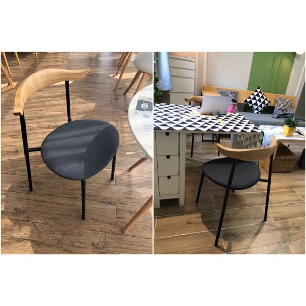 Nordic Design Solid Wood Cow Horn Chairs Dining Room Leatherette Metal Modern Side Chair