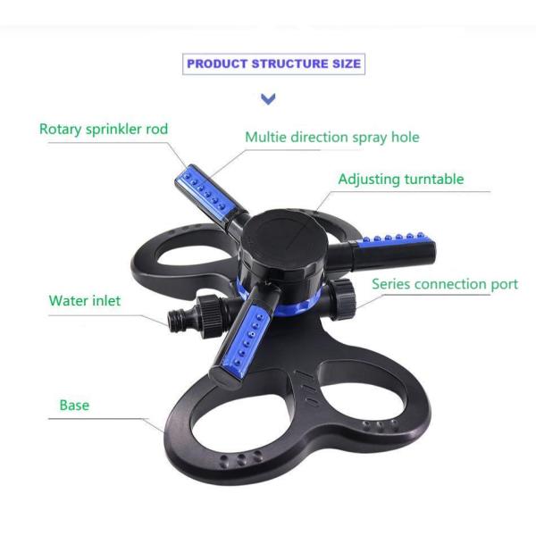 Endurable 360 Degree Adjustable Automatic Rotating Garden Sprinkler 3 Arms Water Sprinkler Garden