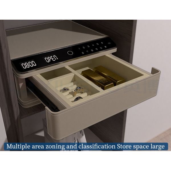 Single-Tier Leather-Wrapped Jewelry Safe with Biometric Lock & Steel Body