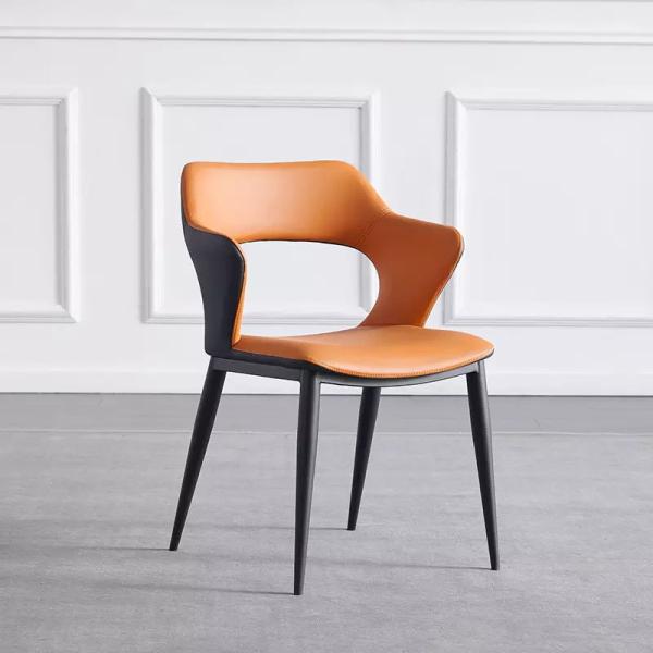 Steel Frame Nordic Leather Chair Armrest Dining Chair Hollow Outdesign