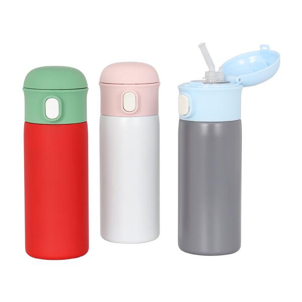 Finger Touch Open Thermos Bottle Double Wall Stainless Steel
