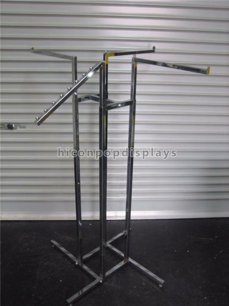 Boutique Clothing Store Fixtures 4 - Way Hanging Clothing Display Racks For Garment