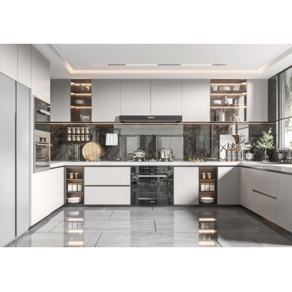 Luxury Modern Kitchen Cabinet Marble Countertop MDF Waterproof Villa Hinge
