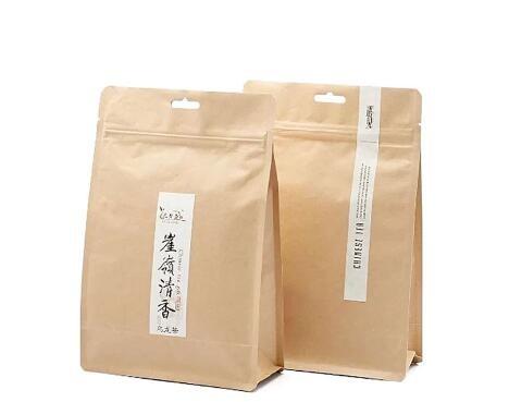 Stand up k Pouch/Brown Kraft Paper Bag with Handle Clear Window and Zipper for Cafe