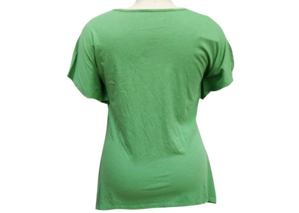 Ladies Short Sleeve T Shirts , Womens Green Shirt Blouse Hollow Embroidery Lace Inside